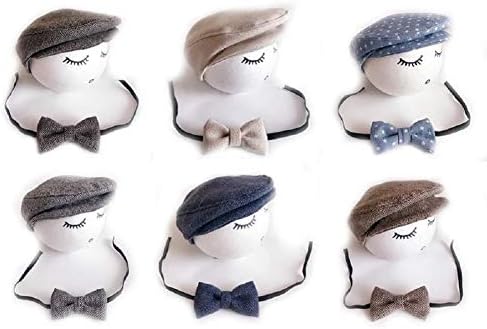 Newborn Baby Boy Flat Newsboy Cap and Bow tie Set Gatsby Cap Pageboy Golf hat (Grey (3))