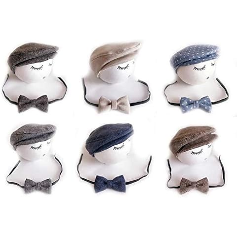 Newborn Baby Boy Newsboy Cap and Bow tie Set Gatsby Cap Pageboy Golf hat (Grey (3)) Cover