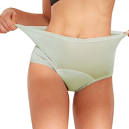 Braguitas Menstruales Mujer Pantalones Fisiológicos Transpirables De Cintura Conservadores A De De Talla Grande De Color Sólido para Mujer Braguitas Sin Costuras Mujer (Green, XXL)