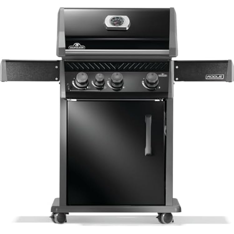Napoleon Rogue 425 Propane Gas Grill with Range Side Burner, Black, 3 Stainless Steel Main Burners, Durable Grilling Power