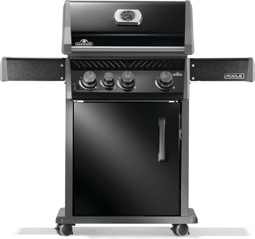 Napoleon Rogue 425 Propane Gas Grill with Range Side Burner, Black, 3 Stainless Steel Main Burners, Durable Grilling Power