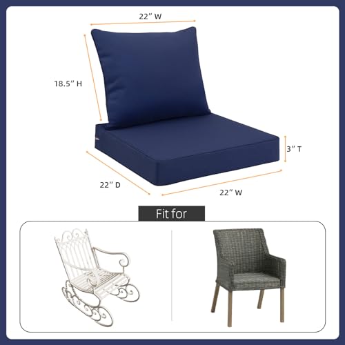 Image of Favoyard Outdoor Patio Seat Cushions Set, 22 x 22 Inch, Waterproof, Blue