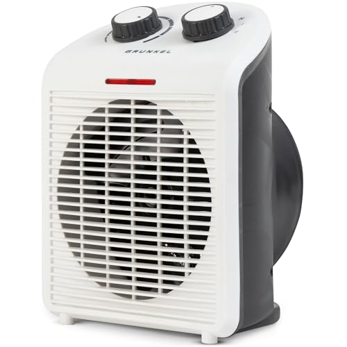 Calefactor de baño Grunkel de bajo consumo, hasta 2000W, 3 modos, 6 niveles de potencia, antivuelco y sistema de protección contra el sobrecalentamiento. Ligero y cable de 1m. (Blanco)