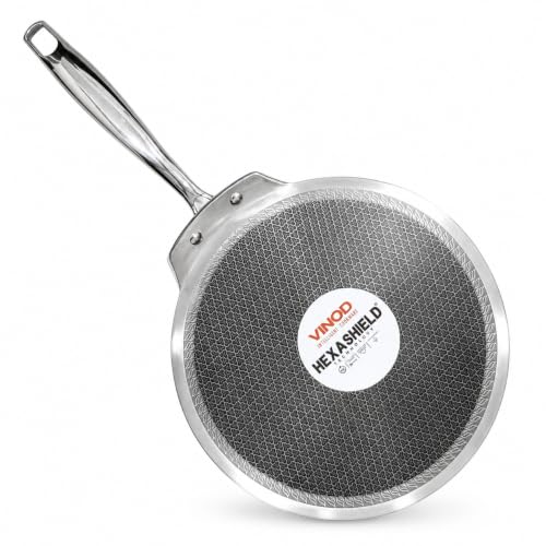Image of Vinod SAS Pro Platinum Triply Stainless Steel Flat Multi Tawa 28 cm | 4 mm Thick | Hexa Shield Design Stick-Resistant Surface | Metal Spatula Safe | Induction Compatible | Ideal for Roti, Chilla, Dosa