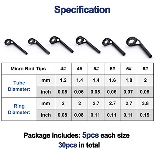 FishTrip Micro Rod Tips Repair Kit - 30pcs Baitcasting Rods Fishing Rod Tip Guides Replacement Kit Ceramic Micro Eyes Rings Saltwater Freshwater - Thumbnail 2