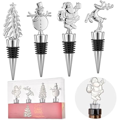 4 Pack Christmas Wine Stoppers, Alloy Wine Bottle Stoppers for Xmas Decoration, Bottle Stopper for Keeping Wine Fresh, Wine Accessories Gift for Hostess - Wine Bottle Corkers Cover