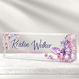 Desk Name Plate Personalized, Custom Name Plate for Desk, Personalized Teacher Appreciation Gifts for Desk Decor, Office Gifts for Coworkers Employees Boss, Teacher, Social Worker (Butterfly)