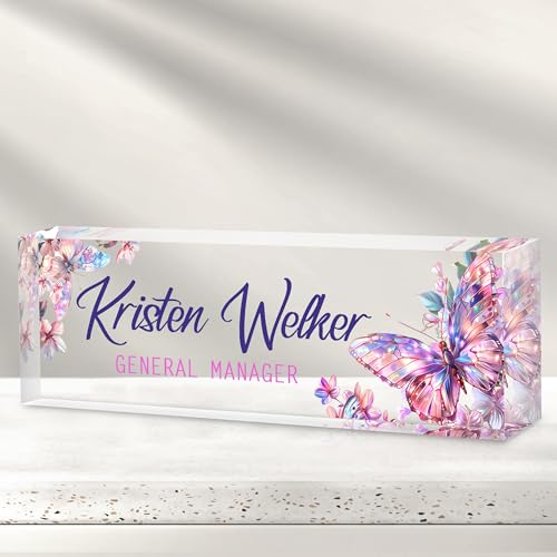 Desk Name Plate Personalized, Custom Name Plate for Desk, Personalized Teacher Appreciation Gifts for Desk Decor, Office Gifts for Coworkers Employees Boss, Teacher, Social Worker (Butterfly)
