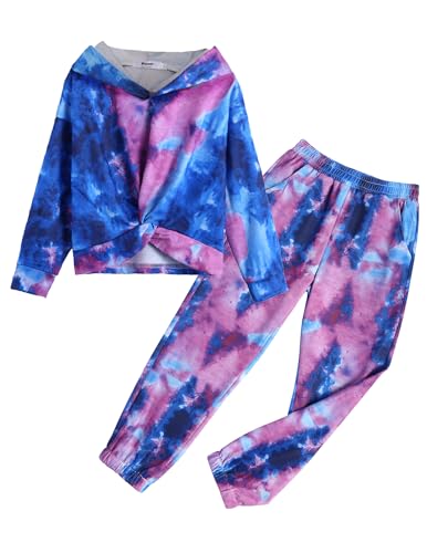 Arshiner Girls Long Sleeve Tie Dye Sweatshirt and Sweatpants 2 Piece Tracksuit Sweatsuit Sets Pullover Hoodies with Pockets