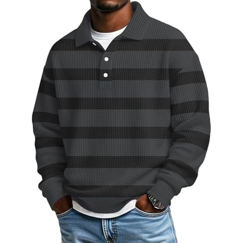 Image of Mens Long Sleeve Polo Shirts Comfort Color Block Collared Tops Black XXL