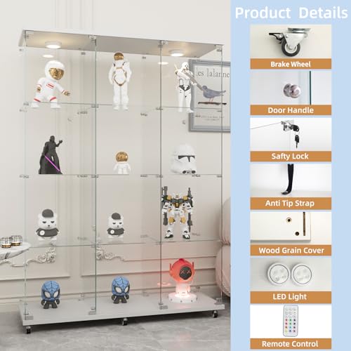 Image of Beauty4U White Glass Display Cabinet, 12-Shelf Curio Cabinet with LED