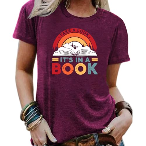 Image of Take a Look It's in a Book Shirt for Women Funny Reading Rainbow Graphic T Shirt Book Lover Gift Tee Tops