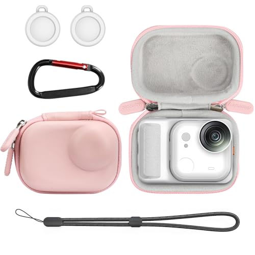 AMAZEAR Carry Case for Insta360 Go Ultra Accessories Insta 360 Go-Ultra Portable and Compact Travel Bag Hard Leather Case with Soft Inner for Protection Organization and Storage Pink