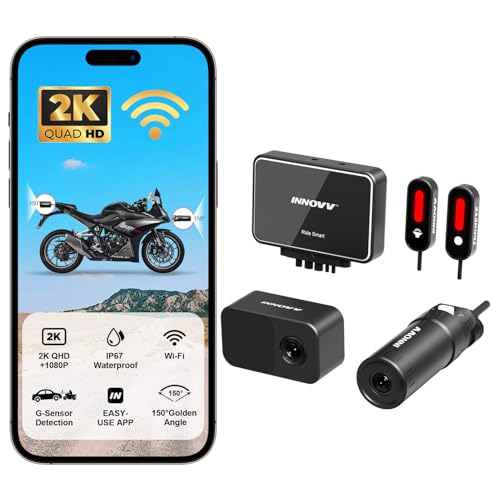 INNOVV RC6 Motorcycle DashCam Set with Blind Spot Detection, QHD 2K+1080P Front and Rear Camera, Lane Change Assist System with Voice & Indicators Ale