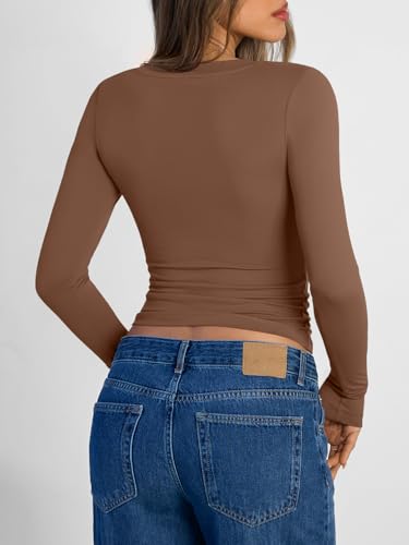 Image of Trendy Queen Womens Long Sleeve Shirts 2026 Fall Fashion Basics Crop Tops