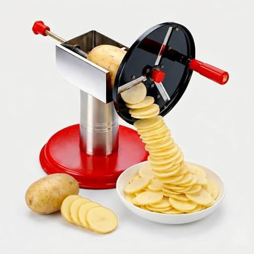 Image of Manual Potato Chips Slicer Machine with Stainless Steel Blade, Hand Crank Vegetable Cutter for Chips, Wafers, Fruits Slicing Tool, Kitchen Cutter (Multicolor, Pack of 1)