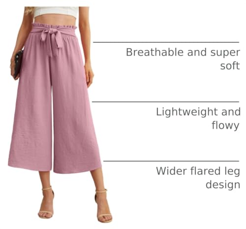 Image of IWOLLENCE Women Flowy Loose Wide Leg Pant Summer Beach Casual Trousers high Waist Adjustable Knot Business Work Casual Pants