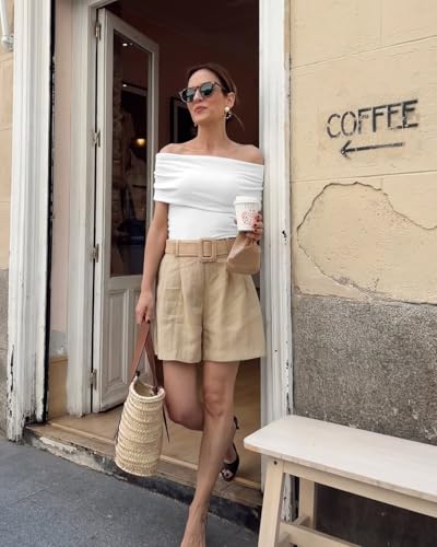 Imily Bela Women's Off The Shoulder Sweaters Casual Knit Sleeveless Summer Y2K Going Out Tops Blouses White — view 6