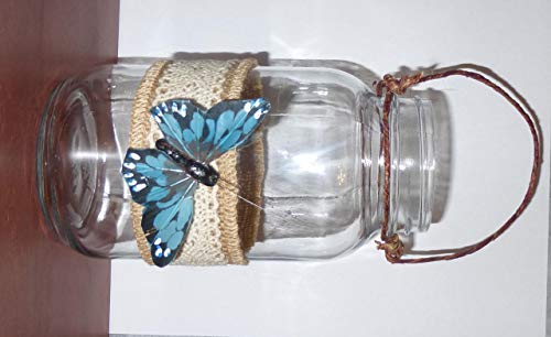 Rustic Chic Large Hanging Mason Jar with Beautiful Blue Floral Accents - Image 3