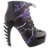 Show Story Thunder Lightning Print Lace-Up High-top Bone Heel Ankle Boot,LF80621