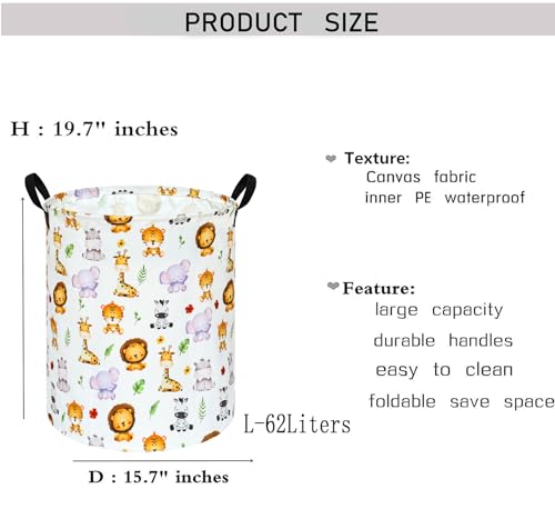 Image of Kids Laundry Hamper Clothes Gift Basket Storage Laundry Baskets Organizer Bin with Handles for Nursery Room (Tiger Animals)