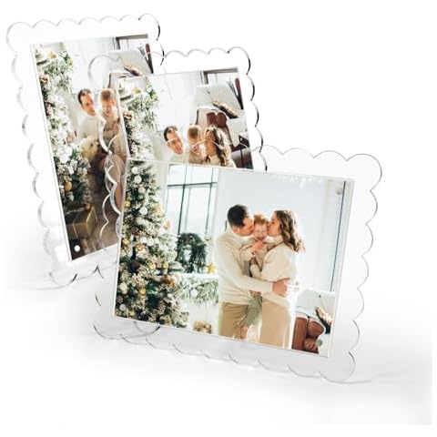 DABLUE 3 Pack Acrylic Picture Frame 4 x 6 Inch Clear Scalloped Photo Frame Acrylic Magnetic Picture Frame for Horizontal or Vertical Display Cover