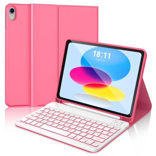 Teclado para iPad 10 Generación FOGARI Funda con Ñ Bluetooth Retroiluminado Rojo