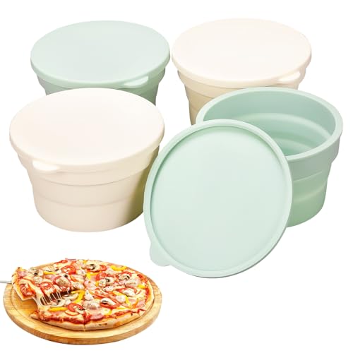 mumisuto Pizzaballenbox mit Deckel, 4er Set Gärbox für Pizza & Sauer & Hefe-Teig, bis zu 300g Pizzateig, Platzsparend Pizzateig Box aus Silikon, Zubehör für leidenschaftliche Pizzabäcker