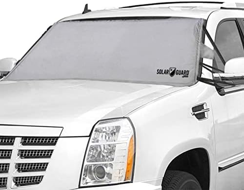 SolarGuard Plus Sunshade for Car Windshield - Reflective Car Shades for Windshield, Blocks Damaging UV Rays - for Use on Front Window Exterior, Includes Security Flaps - Silver, XL Size
