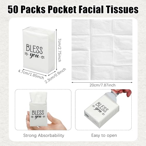 Image of Ctosree 50 Pack Church Pocket Tissues Travel Packs Bulk 500 Sheet Small Tissues Pocket Packs Party Favors 3 Ply Mini Travel Size Individual for Christian