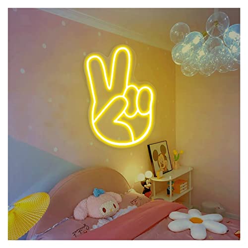 Image of Custom Victory Gesture Neon Light Signs Led Dimmable Neon Signs Peace Finger Wall Sign For Party Gaming Room Decor(Lemon yellow,40x28CM)