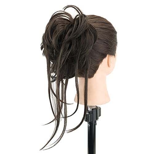 IMISSU 2PCS Messy Hair Bun Piece Updo Long Scrunchies Wrap Ponytail Extension Wavy Hairpieces Chignon Headband (2PCS Brown) - Image 4