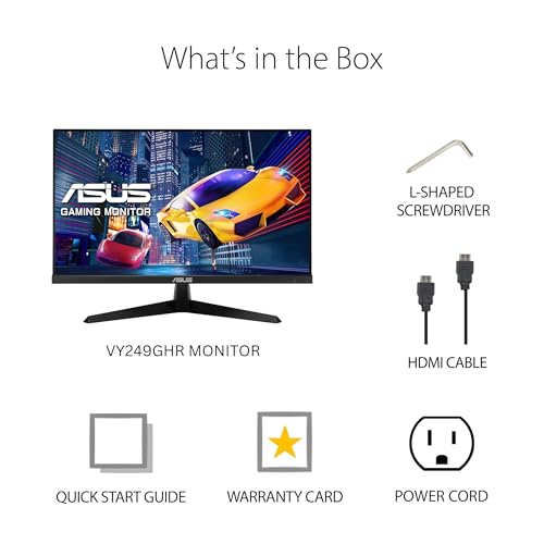 Image of ASUS 24 inch 120Hz Gaming Office Computer Monitor (VY249HGR) - 1080p(Full HD), IPS, 120Hz, 1ms, Adaptive Sync, Eye Care Plus, Blue Light Filter, Flicker Free, SmoothMotion, DisplayWidget, 3yr warranty