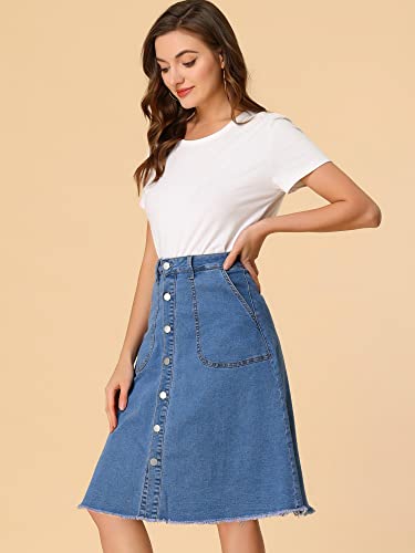 Allegra K Women's Denim Skirts Raw Hem Button Down Midi Jeans Skirt4
