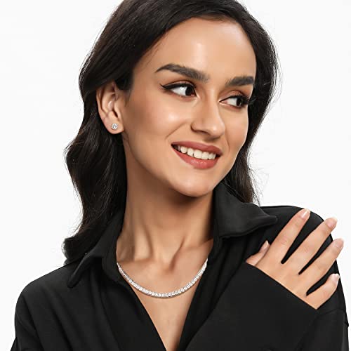 MDFUN Tennis Necklace 18K White Gold/Yellow Gold Plated | 3.0mm Square Cubic Zirconia Cut Bezel Setting Faux Diamond Tennis Chain Choker for Women and Men 16-24 inches4