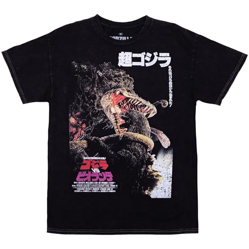 Ripple Junction Godzilla Vintage Movie Poster Godzilla vs Biollante Men's Graphic T-Shirt Mineral Wash Black X-Large