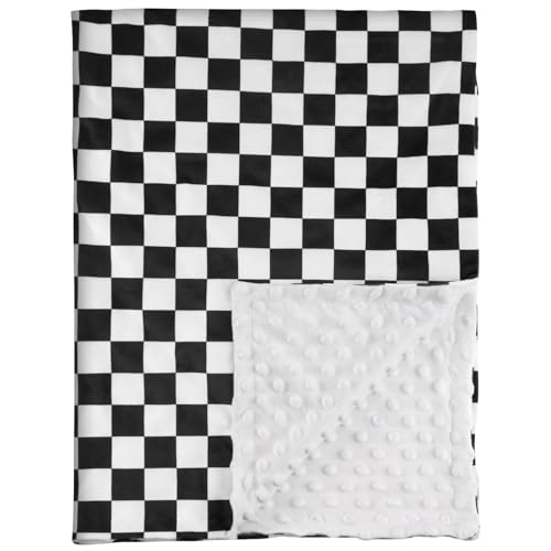 Image of CIVARUA KIDS Checkered Baby Blankets for Boys, Comfy Durable Blanket with Double Layer Dotted Backing Checkerboard Grid Chessboard Gingham Bed Blankets for Newborn Infants Black, 30x40 Inches