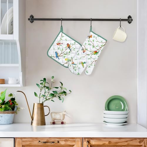 Arquiel Bird Branch Oven Mitts And Pot Holders Sets 100% Cotton Heat Resistant, Extra Long Oven Gloves Potholder For Kitchen Cooking Baking Housewarming thumb #3