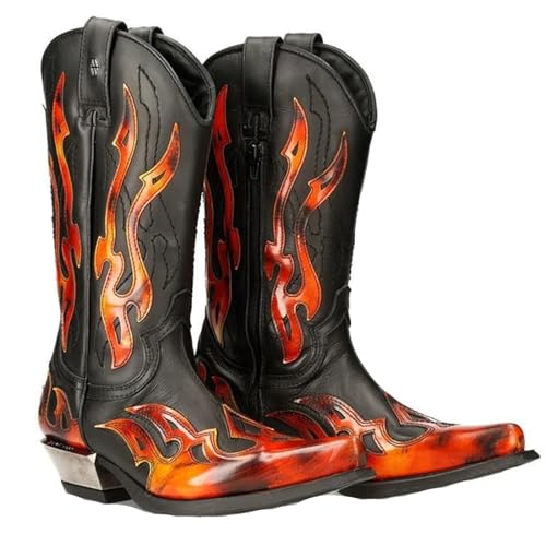 DHAEY Men Western Boots Fashionable Pointed Toe Chunky Heel Knight Boots Retro Classic Durable Slip Resistant Unisex Leather Riding Boots (Color : Orange, Size : 7 Women/5.5 Men)