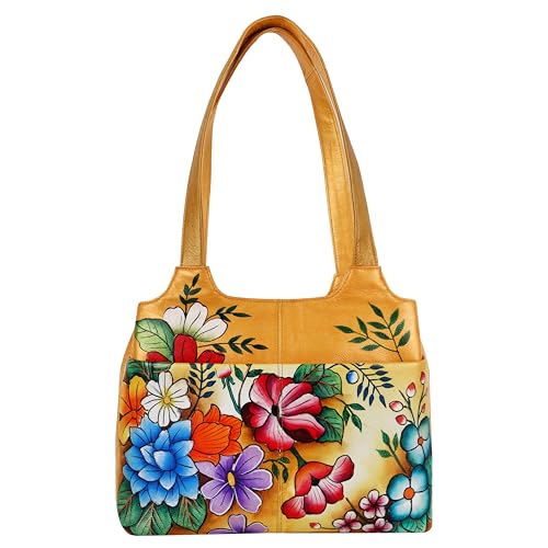 Original Leather Hand Painted Shoulder Bag for Women with Triple Compartment