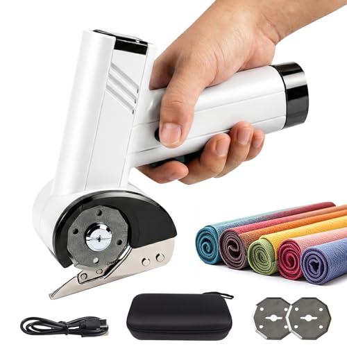 Cardboard Cutter, 4.2V Cordless Electric Scissors with Safety Lock, Storage Box, 2 Cutting Blades, Type-C, Crafting Shears for Leather, Carpet, Plastic, Sewing, Crafting, Box (White)