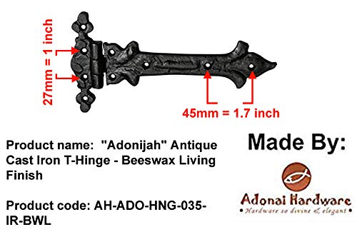 Image of Adonai Hardware Adonijah Antique Cast Iron Strap T Hinge (7.9 inch x 2 Pack, Beeswax Living Finish) for Barn Doors, Gates, Kitchen Cabinets, Sheds, Wooden Box, Furniture, Cedar Chest and Trunks