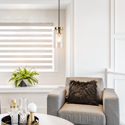 KSANA Black Gold Pendant Light, Modern Brass Hanging Pendant Lighting with Cylinder Seeded Glass Shade for Kitchen Island, Dining Room, or Bedroom by KSANA - Used condition - Image 9
