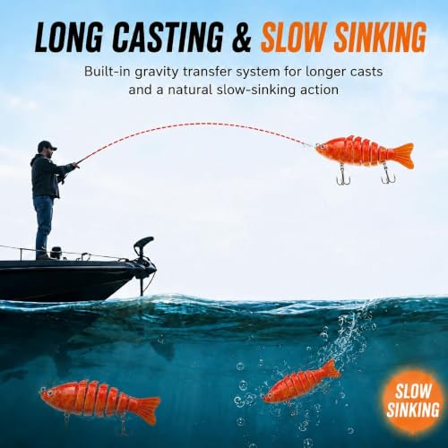 Image of Multi Jointed Swimbait Hard Lure, 3.7in Slow Sinking Fishing Lures with Realistic S-Shaped Swimming Action, Built-in Gravity Transfer System & #6 Treble Hooks for Bass, Trout, Pike, Topwater Lure