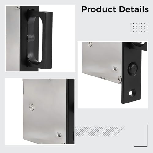 Manilla para puerta corredera de bolsillo negro, montaje lateral invisible, aleación de zinc, incluye 2 tiradores de bolsillo y 4 manillas laterales, fácil instalación miniatura 5