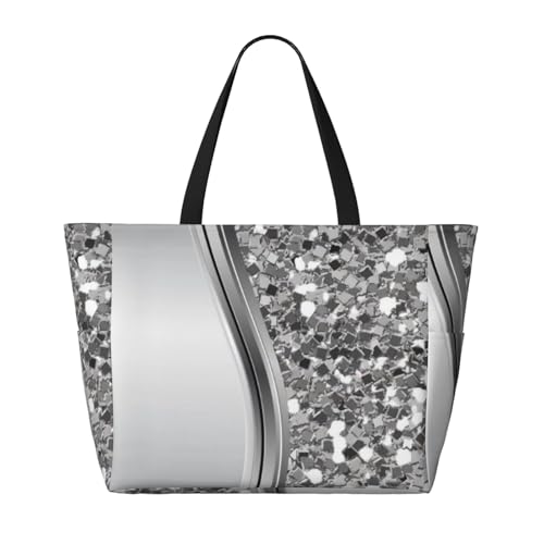 Silver Sparkle Glam Bling Large Capacity Beach Travel Bag – Lightweight Foldable Waterproof & Sandproof Tote With Multiple Pockets,Beach Vacation Essentials2