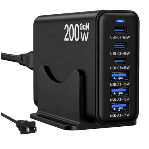 Pravish 200W GaN Charging Station, 6-Port USB-C Desktop Charger