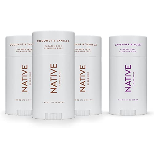 Native Deodorant | Natural Deodorant for Women and Men, Seasonal Scents, Aluminum Free with Baking Soda, Probiotics, Coconut Oil and Shea Butter | Coconut & Vanilla (3) & Lavender & Rose (1)