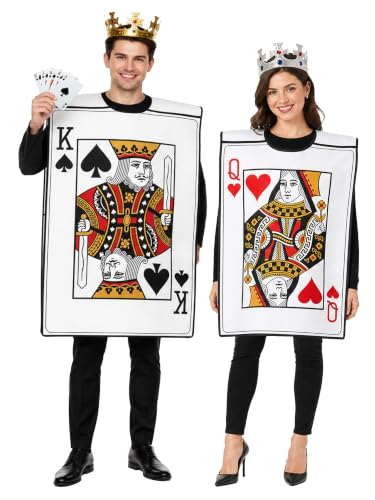 4CT 2026 Adult Couples Halloween King&Queen Playing Card Costumes and Crown