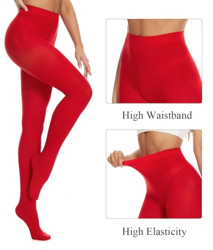 Image of DUCMODA Womens 80 Denier Opaque Tights, Women's Soft Solid Color Footed Pantyhose, High Waist Stocking with 30+ Colors